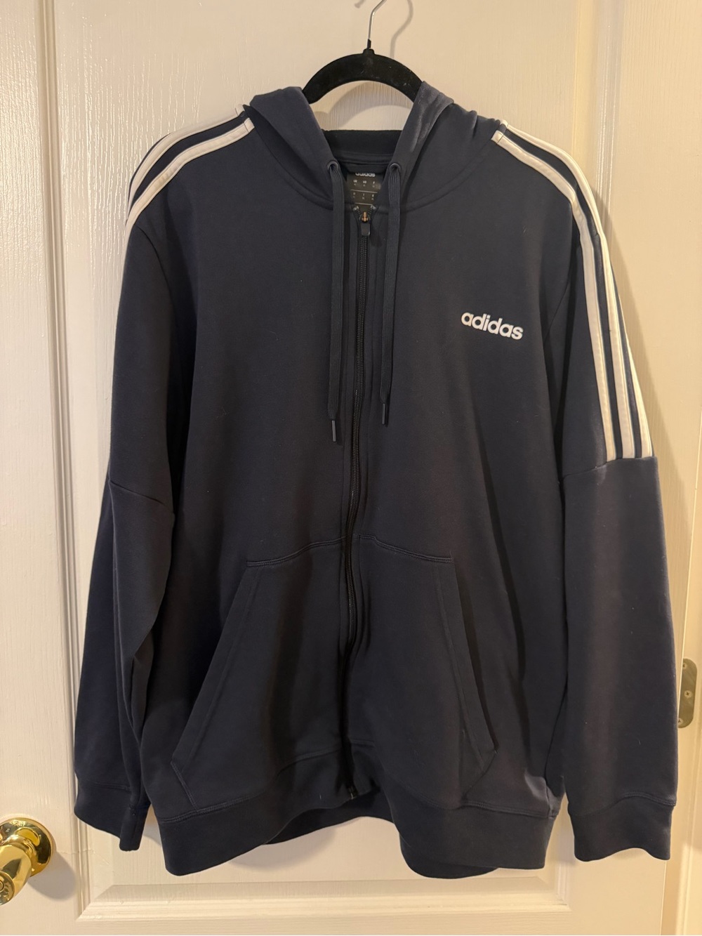 adidas Navy and White Three-Stripe Full-Zip Hoodie